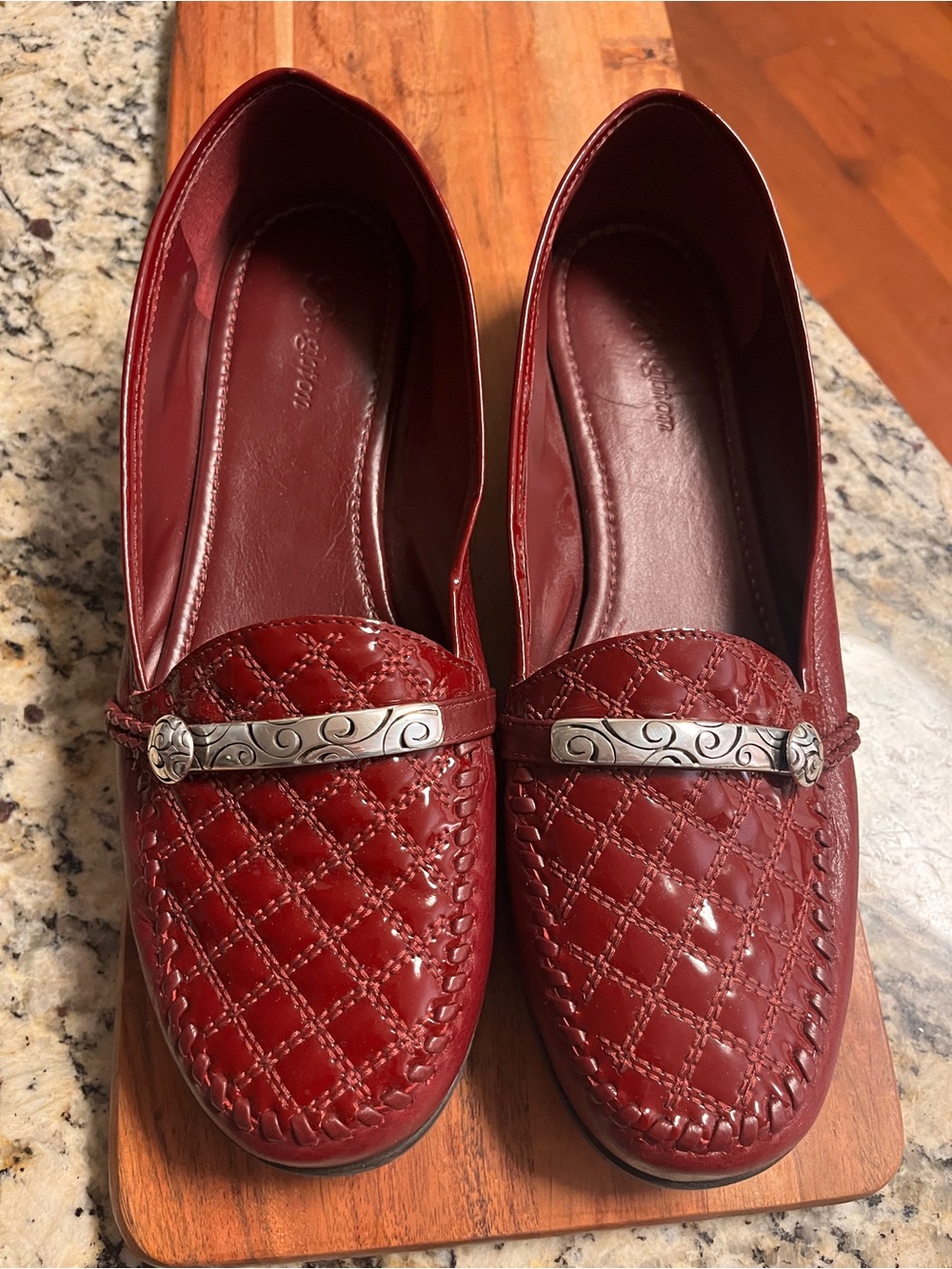 Brighton Women’s Quilted Burgundy Loafers with Silver Accent